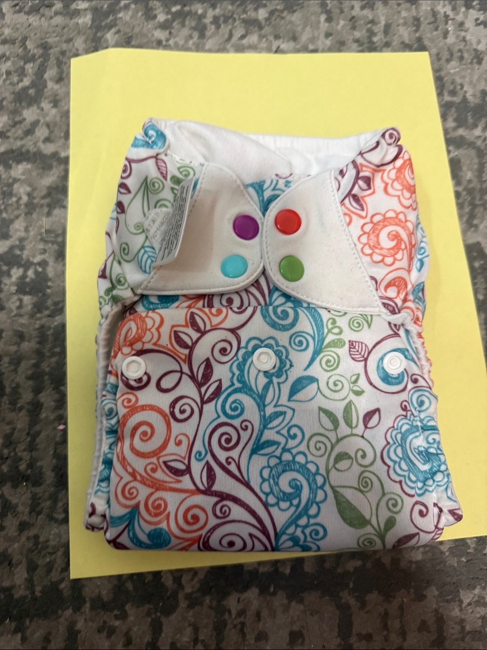 BumGenius Floral Swirl Cloth Diaper Cover in Teal Orange Green Purple